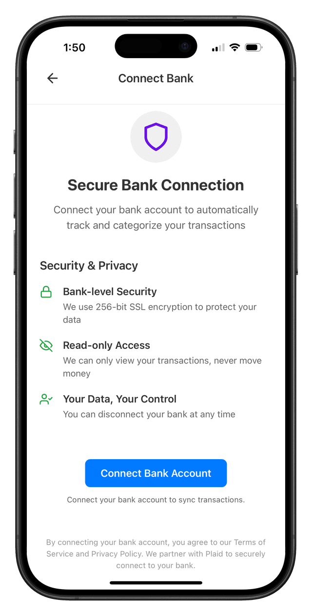 Connect bank screen
