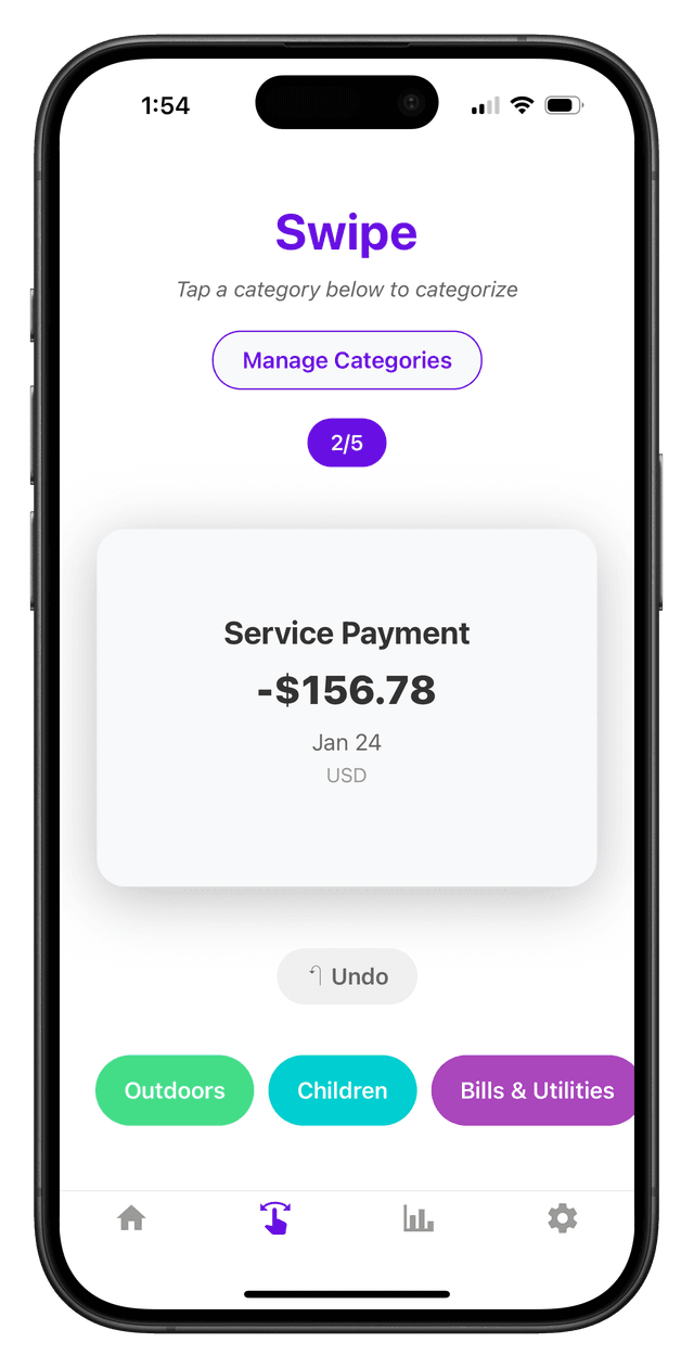 Swipe categorization screen